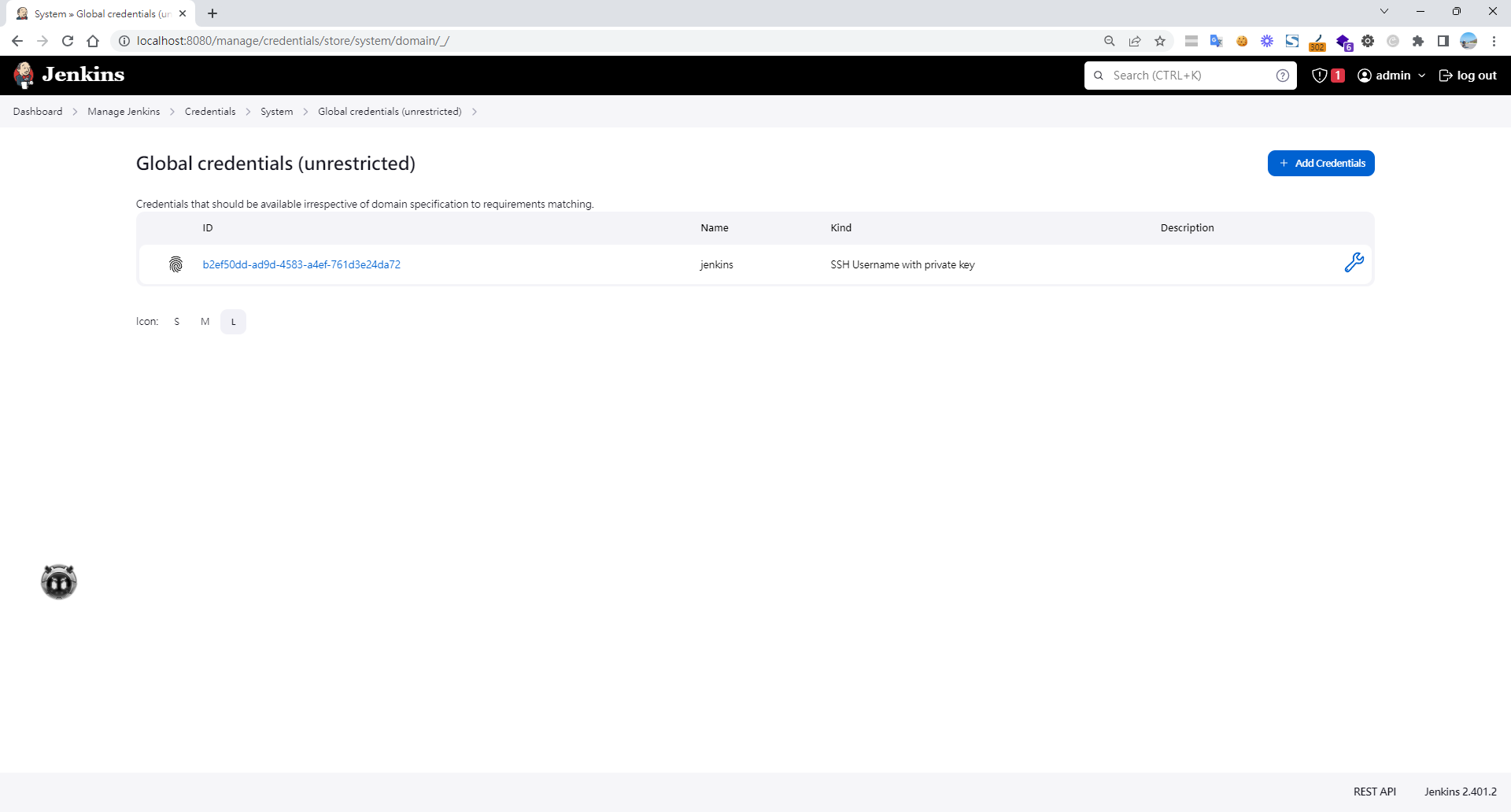Jenkins全域憑證頁面顯示SSH金鑰