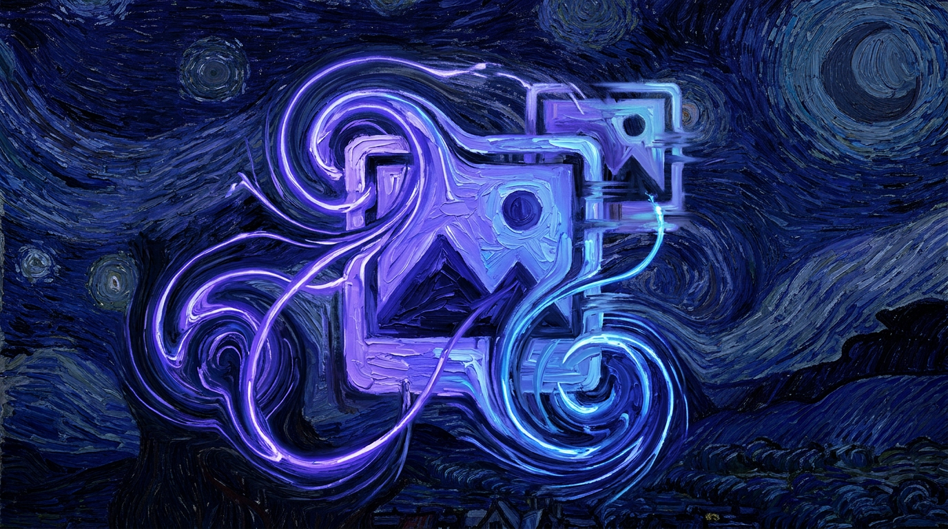 梵谷星夜背景上,藍紫色發光圖片處理圖示