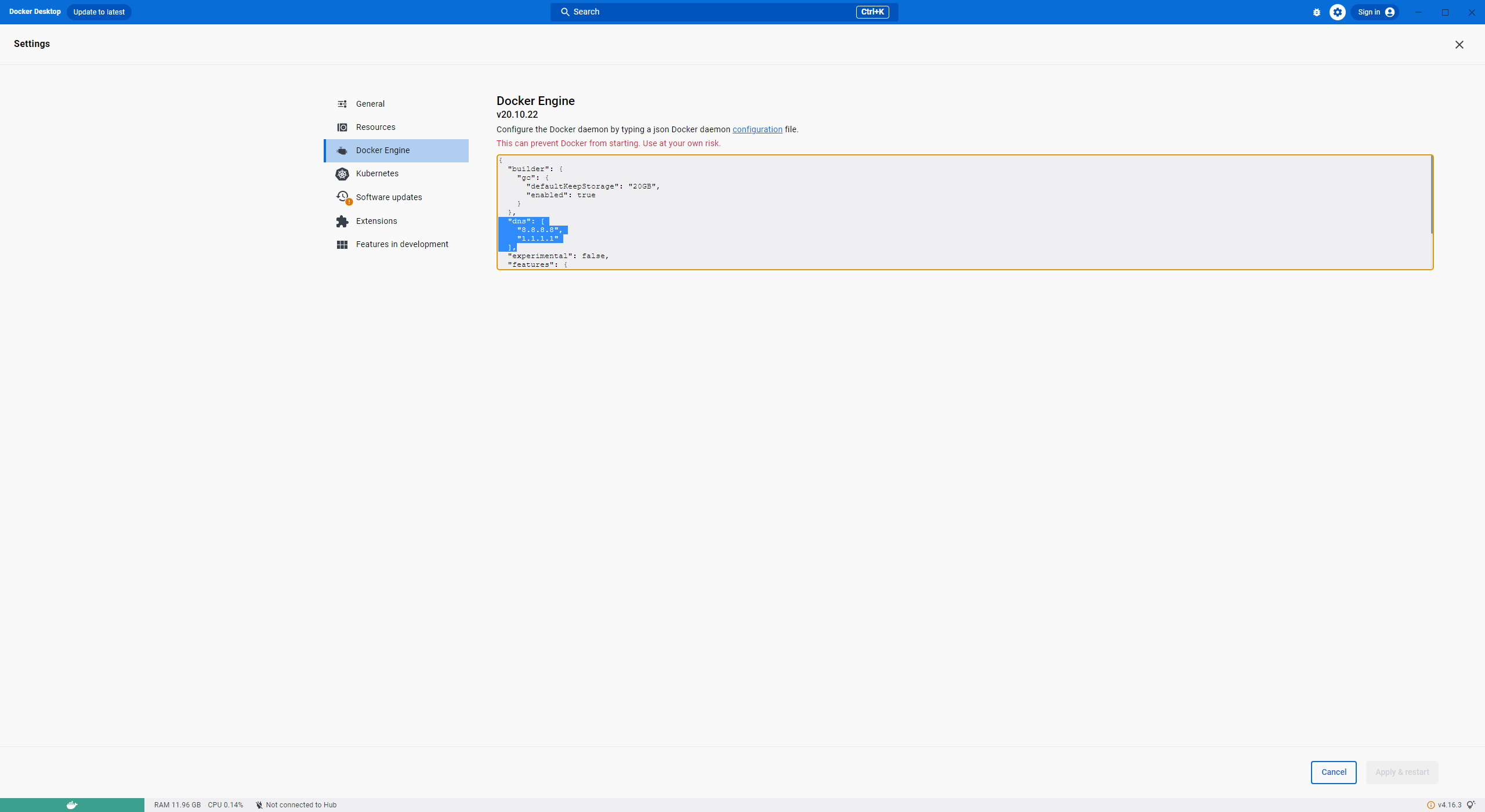 Docker DNS setting