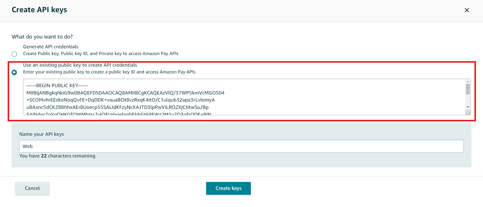 Upload public key