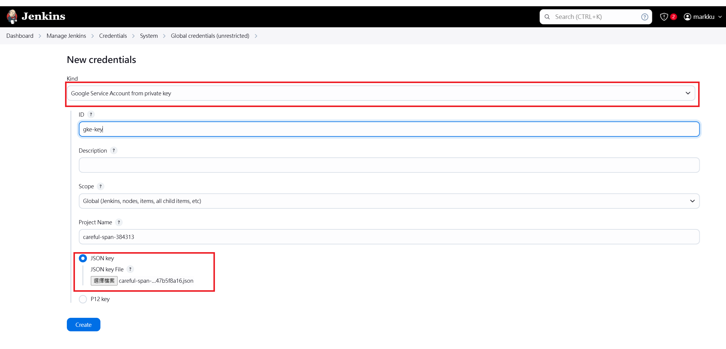 set up service account key