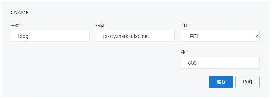 CNAME記錄設定,blog指向proxy.markkulab.net