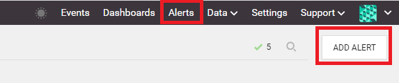 Seq 介面中 Alerts 選項與 ADD ALERT 按鈕的截圖