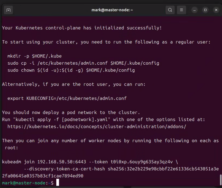 kubeadm init result